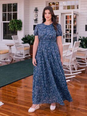 GAL MEETS GLAM Giselle Navy Blue Tie Sleeve Maxi 12 NWT